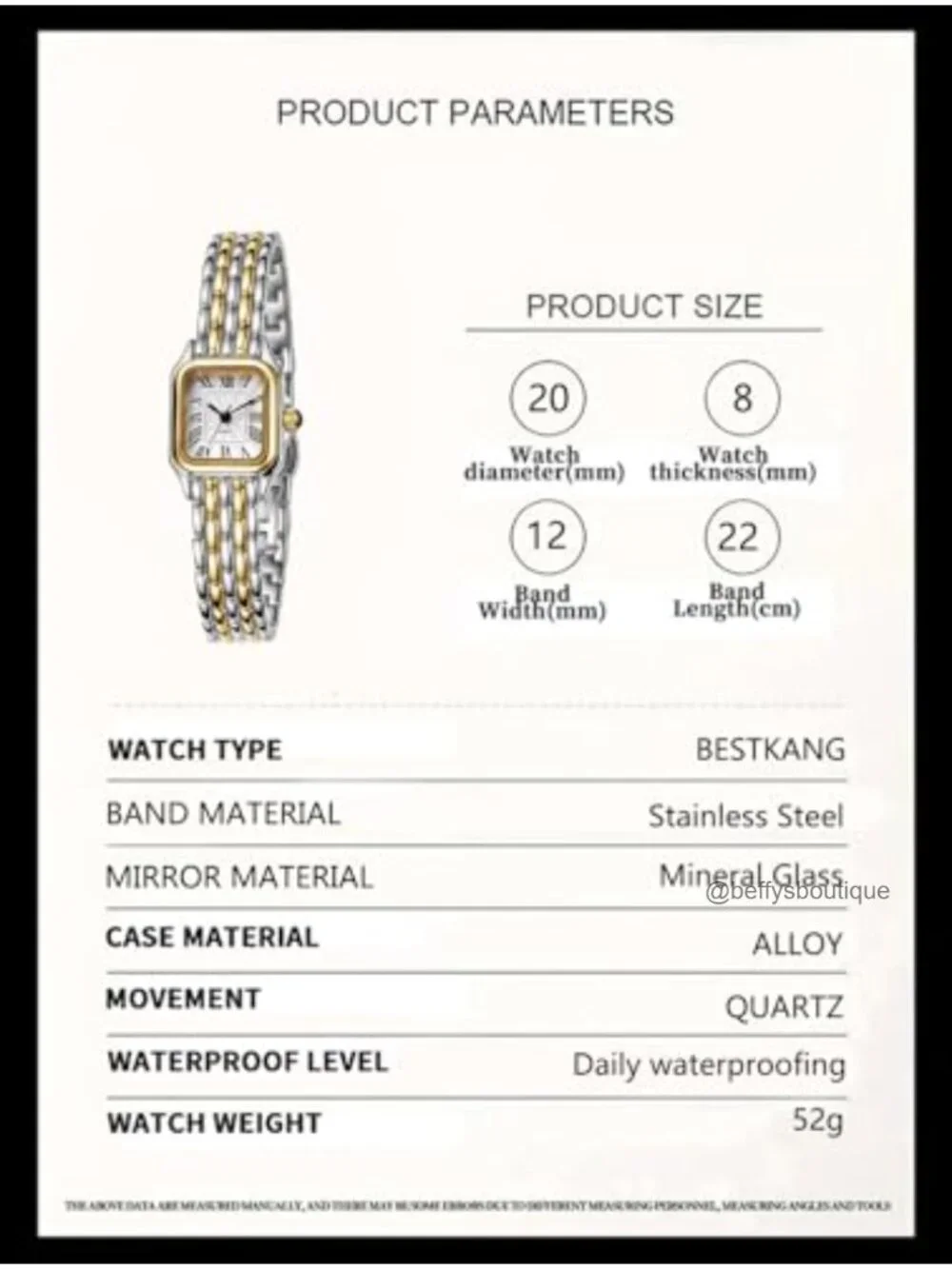 Vintage Square Luxury Watch for Women Two-Tone Stainless Steel Band Roman